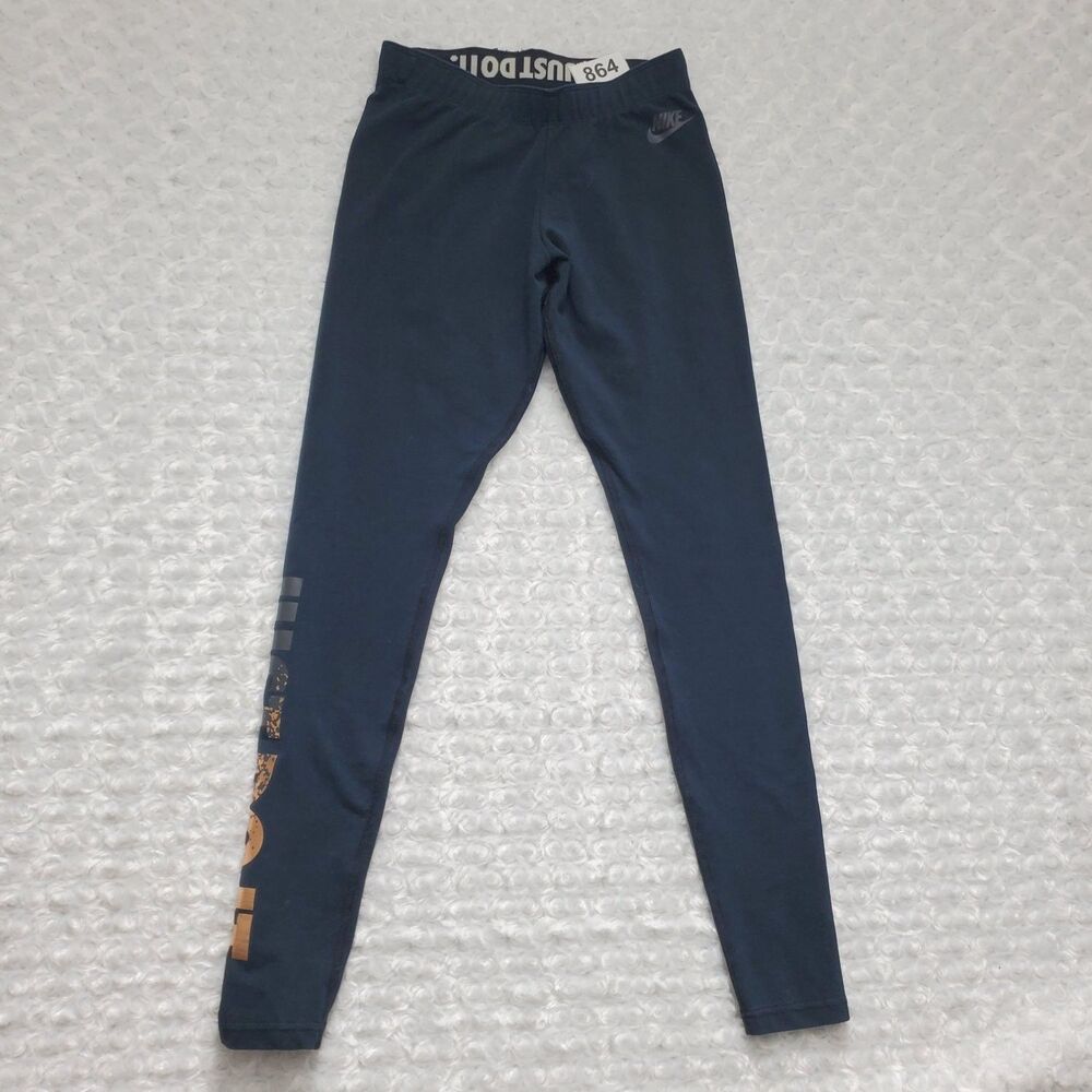Nike Just Do It Graphic Leggings Womens S Black Metallic Logo Tight Athletic